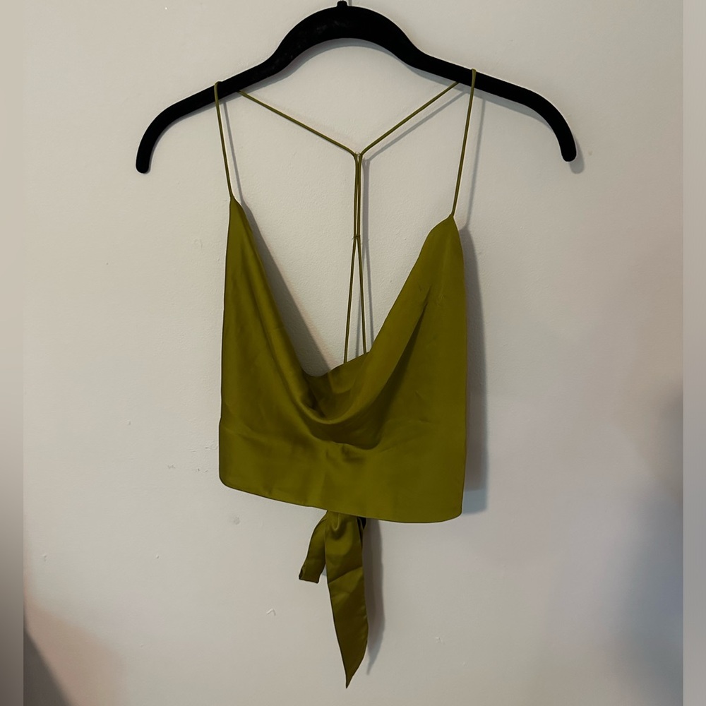 Olive Satin Tie Back Strappy Crop Top